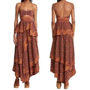 NWT Ulla Johnson Josana Cutout High-Low Silk Designer Dress Agate Size 6 $895
